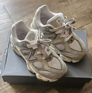 New Balance Kids Beige with Light Green Accent Sneakers